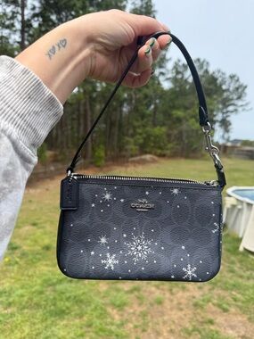COACH Navy Snowflake Nolita Leather Wristlet